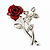 Classic Red Rose With Simulated Glass Pearls Brooch In Rhodium Plating - 35mm Across - view 7