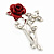 Classic Red Rose With Simulated Glass Pearls Brooch In Rhodium Plating - 35mm Across - view 2