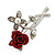 Classic Red Rose With Simulated Glass Pearls Brooch In Rhodium Plating - 35mm Across - view 8