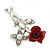 Classic Red Rose With Simulated Glass Pearls Brooch In Rhodium Plating - 35mm Across - view 11