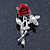 Classic Red Rose With Simulated Glass Pearls Brooch In Rhodium Plating - 35mm Across - view 4