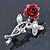 Classic Red Rose With Simulated Glass Pearls Brooch In Rhodium Plating - 35mm Across - view 13