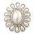Vintage Inspired Rhodium Plated Simulated Pearl, Crystal Oval Brooch - 55mm Across