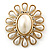 Vintage Inspired Gold Plated Simulated Pearl, Crystal Oval Brooch - 55mm Across
