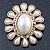 Vintage Inspired Gold Plated Simulated Pearl, Crystal Oval Brooch - 55mm Across - view 2