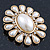 Vintage Inspired Gold Plated Simulated Pearl, Crystal Oval Brooch - 55mm Across - view 3