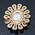Vintage Inspired Gold Plated Simulated Pearl, Crystal Oval Brooch - 55mm Across - view 5