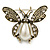 Vintage Inspired Crystal, Simulated Pearl 'Bumble Bee' Brooch In Antique Gold Tone - 60mm Across