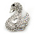 Pave Set Clear, AB Austrian Crystal Graceful 'Swan' Brooch In Rhodium Plating - 35mm Length - view 4