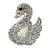 Pave Set Clear, AB Austrian Crystal Graceful 'Swan' Brooch In Rhodium Plating - 35mm Length - view 2