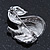 Pave Set Clear, AB Austrian Crystal Graceful 'Swan' Brooch In Rhodium Plating - 35mm Length - view 3