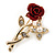 Classic Red Rose With Simulated Pearl Brooch In Gold Plating - 35mm Across