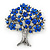 Sapphire Blue Coloured Crystal 'Tree Of Life' Brooch In Gun Metal Finish - 52mm Length