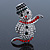 Christmas Crystal 'Snowman' Brooch In Rhodium Plating - 48mm Length