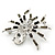 Clear/ Grey Crystal, Black Enamel 'Spider' Brooch In Rhodium Plating - 40mm Width - view 6
