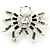 Clear/ Grey Crystal, Black Enamel 'Spider' Brooch In Rhodium Plating - 40mm Width - view 5