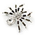 Clear/ Grey Crystal, Black Enamel 'Spider' Brooch In Rhodium Plating - 40mm Width - view 4