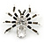Clear/ Grey Crystal, Black Enamel 'Spider' Brooch In Rhodium Plating - 40mm Width - view 7