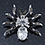 Clear/ Grey Crystal, Black Enamel 'Spider' Brooch In Rhodium Plating - 40mm Width - view 2