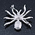 Clear/ Grey Crystal, Black Enamel 'Spider' Brooch In Rhodium Plating - 40mm Width - view 3