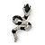 Black Enamel, Clear Crystal 'Snake' Brooch In Rhodium Plating - 55mm Length - view 5