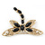 Gold Tone Filigree With Black Stone 'Dragonfly' Brooch - 70mm Width - view 2