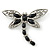Silver Tone Filigree With Black Stone 'Dragonfly' Brooch - 70mm Width