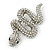 Clear Austrian Crystal 'Snake' Brooch In Silver Tone Plating - 65mm Length - view 2