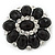 Victorian Style Black, Clear Acrylic Stone Floral Brooch In Gun Metal - 60mm Length