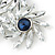 Clear, Cobalt Blue Triple Flower Corsage Brooch In Silver Tone - 70mm Across - view 4