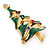 Multicoloured Austrian Crystals Green Enamel Christmas Tree Brooch In Gold Plating - 55mm Length - view 5