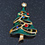 Multicoloured Austrian Crystals Green Enamel Christmas Tree Brooch In Gold Plating - 55mm Length - view 2