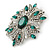 Stunning Bridal Emerald Green, Clear Austrian Crystal Corsage Brooch In Rhodium Plating - 60mm Length - view 3