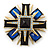 Victorian Style Black/ Blue Resin Stone Layered Cross Brooch In Gold Tone Metal - 75mm Across
