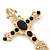 Large Black Glass, Clear Crystal 'Cross' Brooch In Gold Plating - 95mm Length - view 5