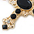 Large Black Glass, Clear Crystal 'Cross' Brooch In Gold Plating - 95mm Length - view 7