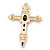 Large Black Glass, Clear Crystal 'Cross' Brooch In Gold Plating - 95mm Length - view 4