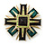 Victorian Style Black/ Dark Green Resin Stone Layered Cross Brooch In Gold Tone Metal - 75mm Across