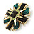 Victorian Style Black/ Dark Green Resin Stone Layered Cross Brooch In Gold Tone Metal - 75mm Across - view 3