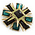 Victorian Style Black/ Dark Green Resin Stone Layered Cross Brooch In Gold Tone Metal - 75mm Across - view 4