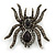 Large Black, Grey Crystal Spider Brooch In Black Tone Metal - 58mm Width