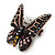 Small Black, Orange, Purple, Lavender Austrian Crystal Butterfly Brooch In Bronze Tone Metal - 30mm Length - view 4