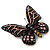 Small Black, Orange, Purple, Lavender Austrian Crystal Butterfly Brooch In Bronze Tone Metal - 30mm Length - view 5