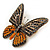 Black, Orange Austrian Crystal 'Tiger' Butterfly Brooch In Gold Plating - 50mm Length - view 2