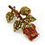 Red/ Green Swarovski Crystal 'Rose' Brooch In Antique Gold Tone - 43mm Across - view 2