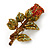 Red/ Green Swarovski Crystal 'Rose' Brooch In Antique Gold Tone - 43mm Across - view 3