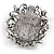 Vintage Style Crystal Cameo Brooch in Aged Silver Tone - 47mm Tall - view 5