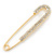 Classic Large Clear Austrian Crystal Safety Pin Brooch In Gold Plating - 75mm Length
