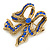 Vintage Inspired Sapphire Blue Crystal Bow Brooch In Antique Gold Metal - 50mm Length - view 2
