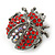 Small Red, Pink Crystal 'Ladybug' Brooch In Gun Metal - 24mm Length - view 7